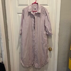 Chico's XL 3 Linen Striped Shirt‎ Dress Button Down Embellished Casual Tunic